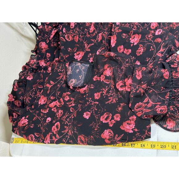 Keepsake Dress Womens 8 Black Red Floral‎ Ruffles Frilly Whimsigoth Fairy Grunge - Picture 10 of 13